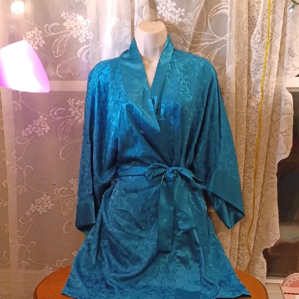 Victorias Secret Vintage 80s Elegant Teal Satin Robe